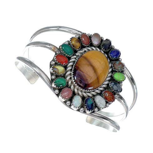Navajo Native American Sterling Silver Tiger Eye Treasure Cuff Bracelet NX11787